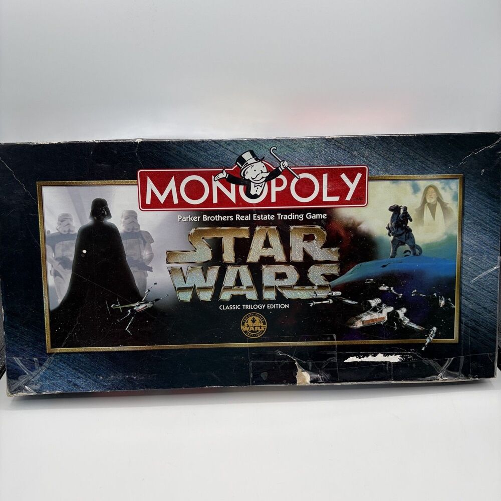 VINTAGE Monopoly Star Wars Classic Trilogy Edition COMPLETE 1997 Box Is Damaged